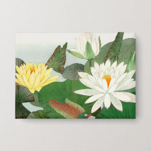 Badge Nymphaea lotus, gravure sur bois japonaise, 1917