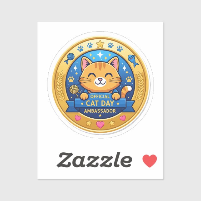 Badge officiel de jour de chat - Sticker amusant (Feuille)