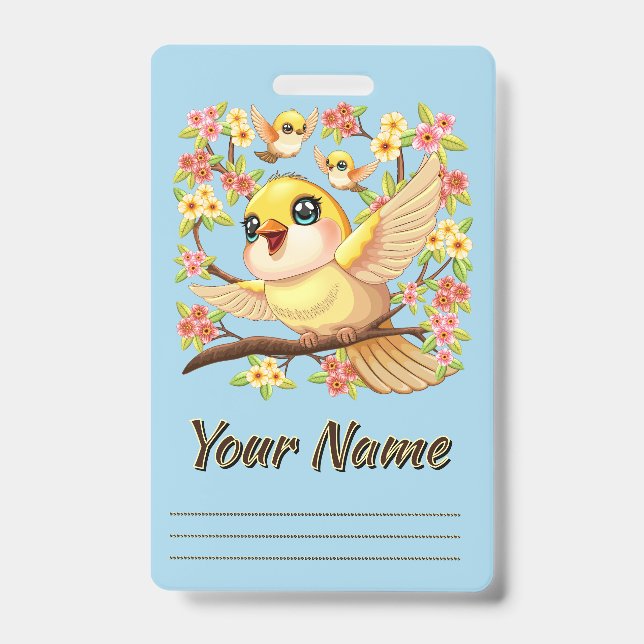 Badge Oiseaux mignons et heureux parmi les fleurs du pri (Avant)