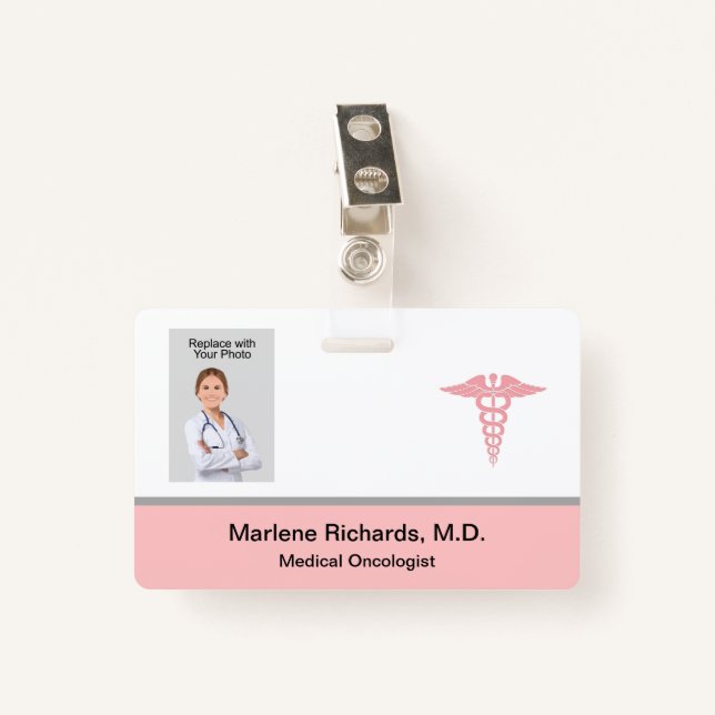 Badge Oncologue Cancer Médicale ID photo Modèle (Devant avec clip)