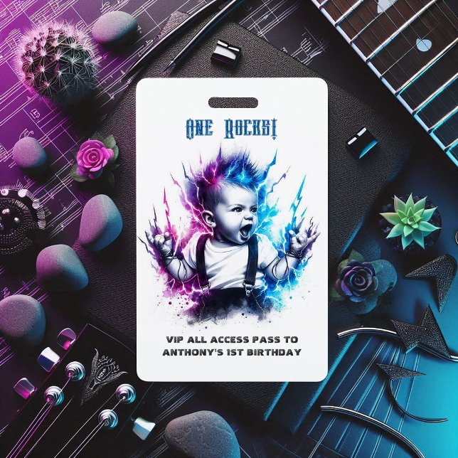 Badge One Rocks ! Pass VIP de Star du Rock pour 1er Anni (One Rocks! Rock Star VIP Pass 1st Birthday Badge)