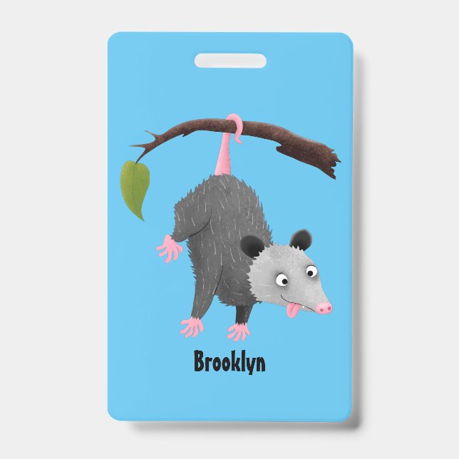 Badge Opossum mignon et drôle suspendu à une branche dan (Avant)