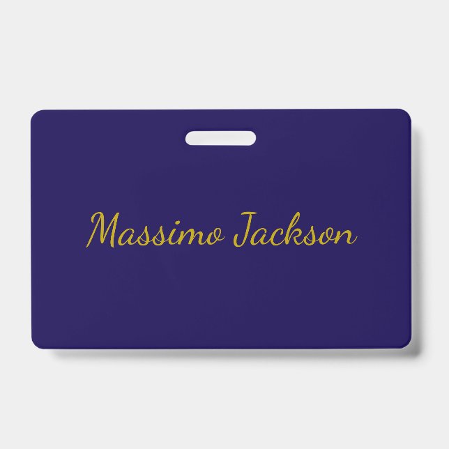 Badge Or & Bleu Foncé Professionnel Nom Plain Propre (Avant)
