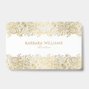 Badge Or Fille Sur Dentelle De Paisley Florale Blanche