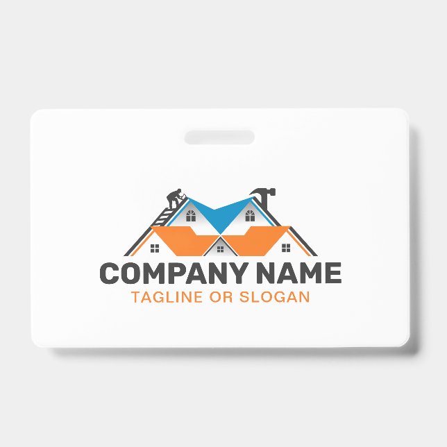 Badge Orange Bleu Toiture Rénovation Construction de Mai (Avant)