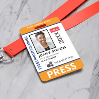 Badge Orange Blue Photo & Logo ID de presse