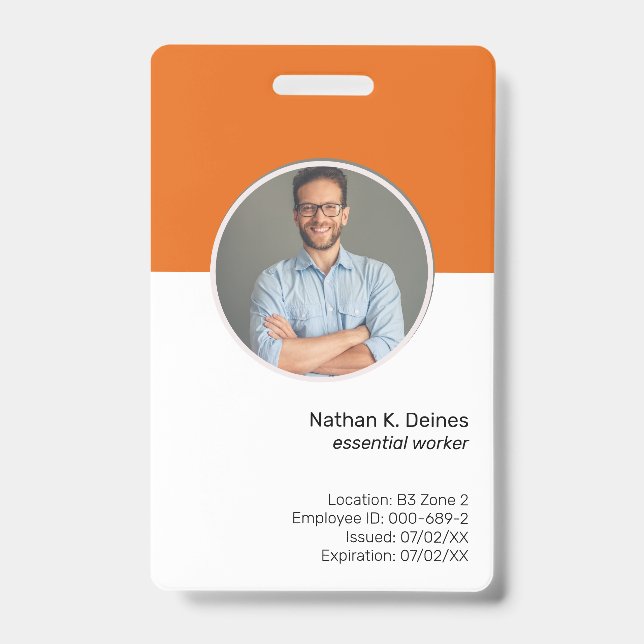 Badge Orange ID | Société de photos d'identité pour empl (Avant)