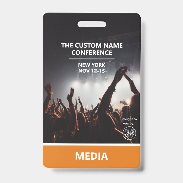Badge Orange Media Access Pass QR Code Conférence person (Avant)