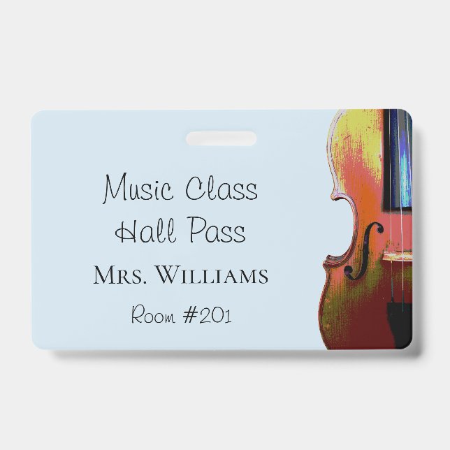 Badge Orchestre de musique violon Classe Blue Hall Pass (Avant)