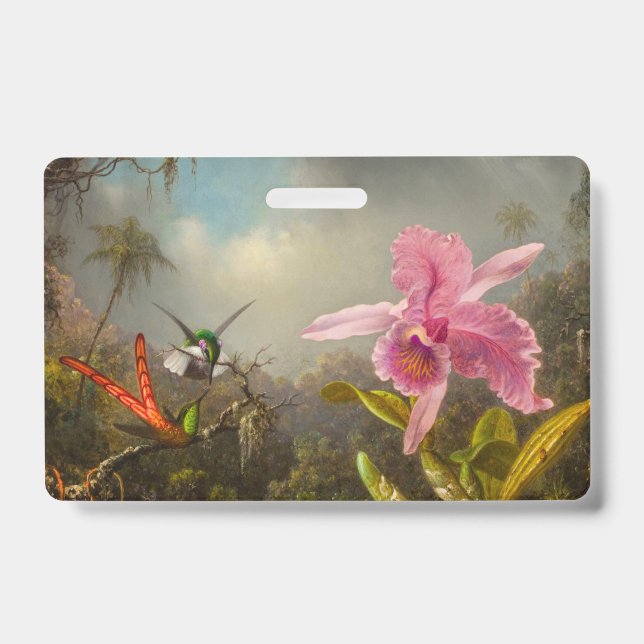 Badge Orchidée avec deux colibris Heade (Avant)