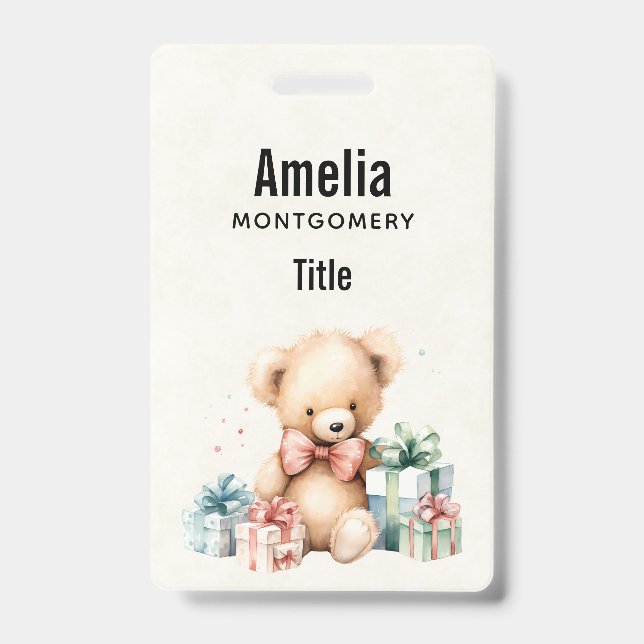 Badge Ours en peluche mignonne avec cadeaux de Noël (Avant)