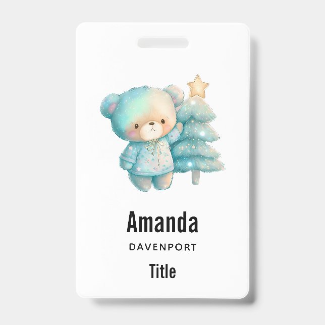 Badge Ours mignon et arbre de Noël pour les fêtes (Avant)