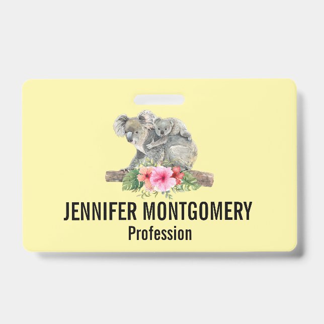 Badge Oursons koalas à l'aquarelle Maman & bébé mignons (Avant)