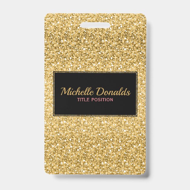 Badge Paillettes dorées et monture noire (Avant)