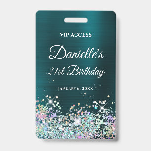 Badge Paillettes Holo Turquoise Foncé Anniversaire 21 An