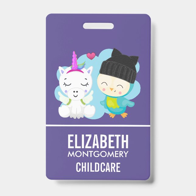 Badge Pals de caricature mignonnes - Bonne licorne et oi (Face)