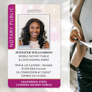 Badge Papier Notaire Stylé Code QR Photo ID Magenta