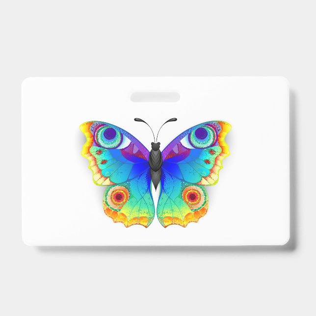 Badge Papillon Arc-en-ciel Paon Yeux (Avant)
