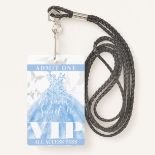 Badge Papillon Danse Bleu Silver Sweet 16 VIP Pass