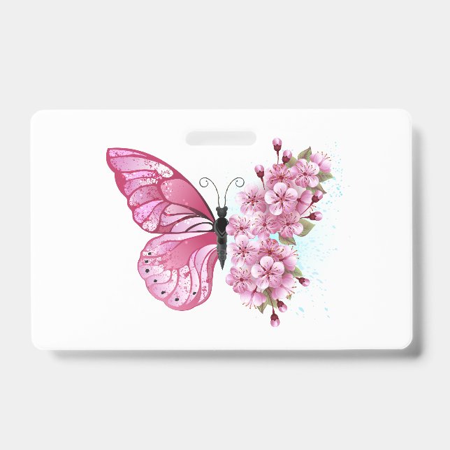 Badge Papillon de fleurs avec Sakura rose (Avant)