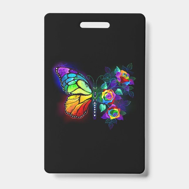 Badge Papillon fleur arc-en-ciel (Avant)