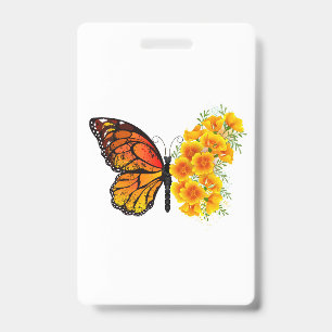 Badge Papillon Fleur avec Pavot de Californie Jaune