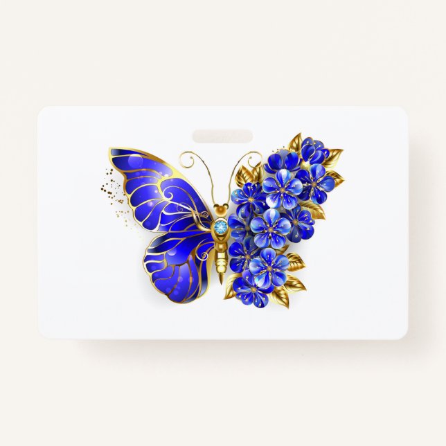 Badge Papillon saphir à fleurs (Devant)