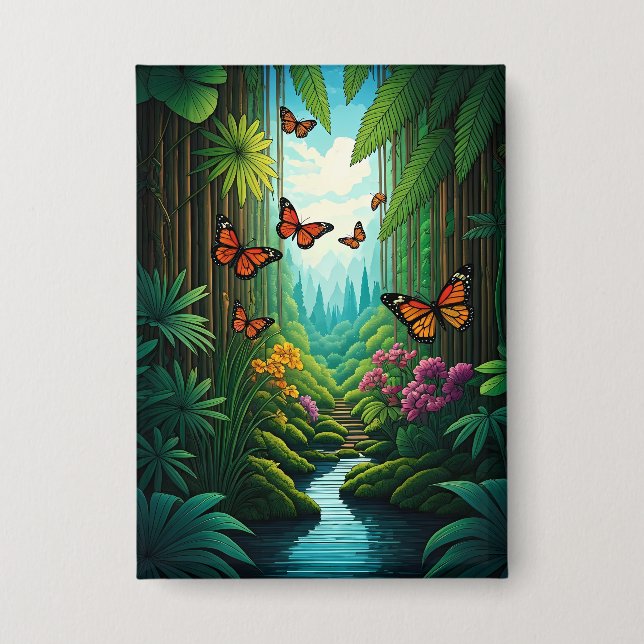 Badge Papillons dans une jungle luxuriante (Recto)