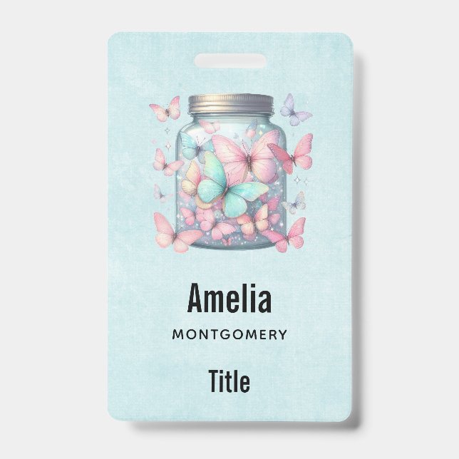 Badge Papillons Fantaisistes dans un Pot (Avant)