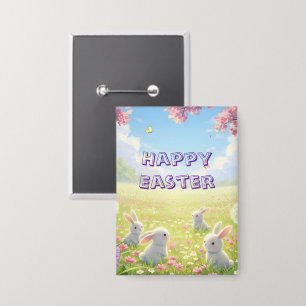 Badge Pâques Lavande Mignon Lapin Blanc Floral Printemps