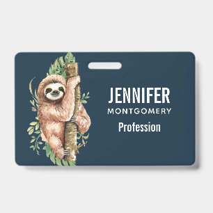 Badge Paresseux aquarelle mignon & feuilles tropicales