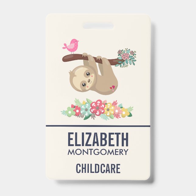 Badge Paresseux brun mignon suspendu à l'envers (Avant)