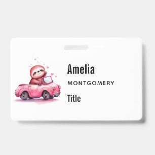 Badge Paresseux mignon conduisant une décapotable rose