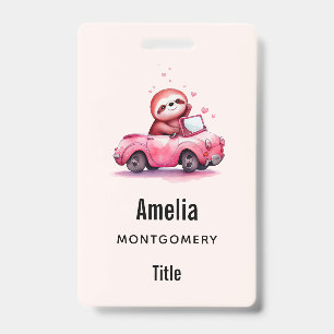 Badge Paresseux mignon conduisant une décapotable rose