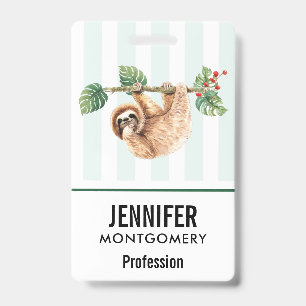 Badge Paresseux mignon pendu à l'envers à l'aquarelle