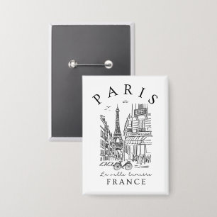 Badge Paris France – Croquis avec tour Eiffel & Café
