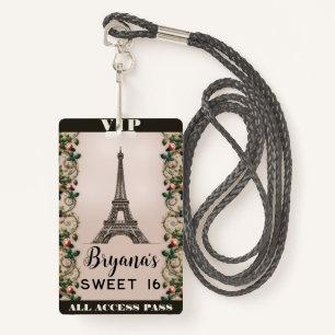 Badge Paris Rose Rose Vines Tour Eiffel VIP Pass