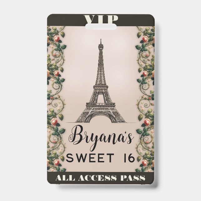 Badge Paris Rose Vignes Rose Pink Tour Eiffel Pass VIP (Avant)