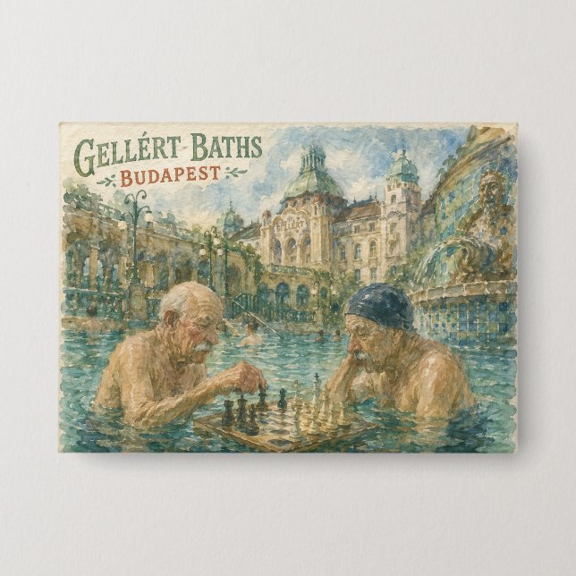 Badge Partie d'échecs Bains Gellert Budapest Hongrie (Recto)