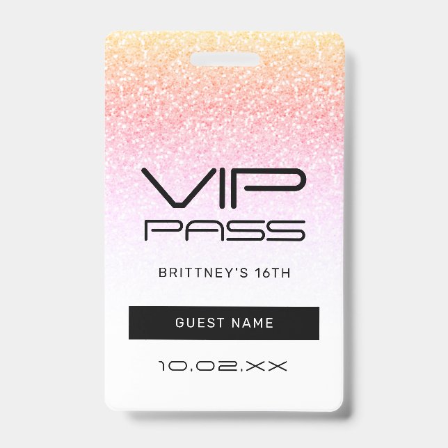 Badge Parties scintillant arc-en-ciel Glam VIP Pass 16e  (Avant)