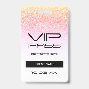 Badge Parties scintillant arc-en-ciel Glam VIP Pass 30e