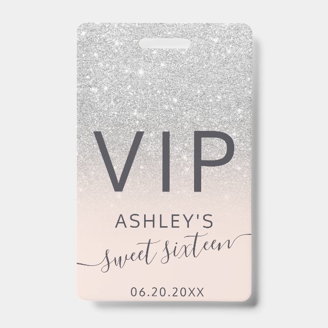 Badge parties scintillant argent ombre typographie blush (Face)