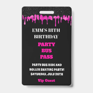 Badge Parties scintillant de séchage rose chaud 18e Anni