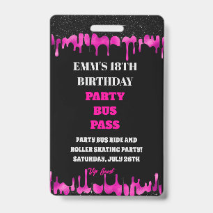 Badge Parties scintillant de séchage rose noir 18 Annive