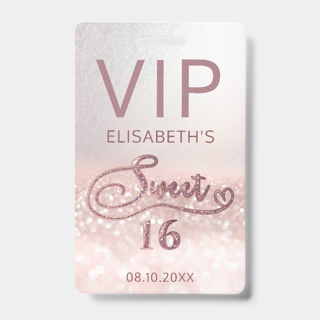 Badge parties scintillant en or rose  ombre script Sweet (Avant)