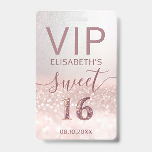 Badge parties scintillant en or rose script ombre Sweet 