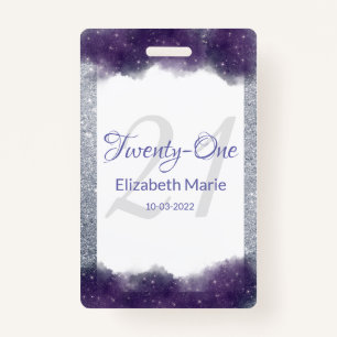 Badge Parties scintillant Personalisée Purple Silver 21e