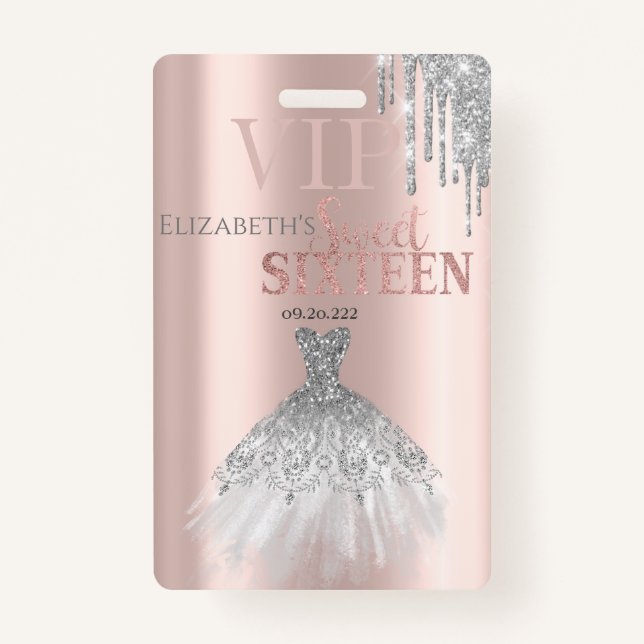 Badge Parties scintillant, Robe de Siolver Rose Gold Swe (Devant)