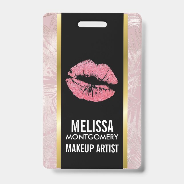 Badge Parties scintillant rose lèvres et Rose Gold Tropi (Front)