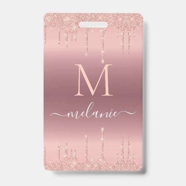 Badge Parties scintillant rose Or Personnalisée Votre Le (Avant)